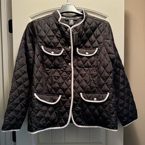 BRAND NEW Ashley Stewart Black Quilted Jacket with White Piping